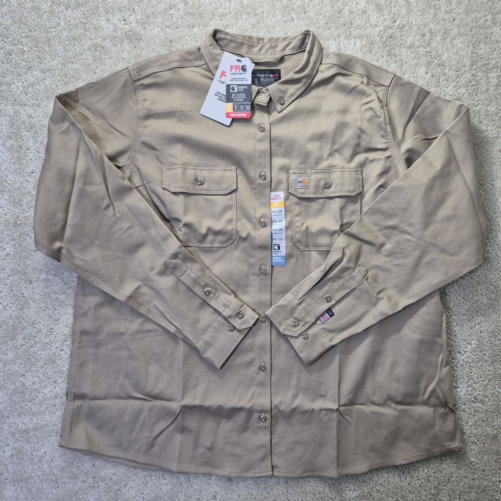 Carhartt FR Shirt Rugged Flex Twill Womens 2XL Khaki Flame Resistant Welder New - Picture 2 of 11
